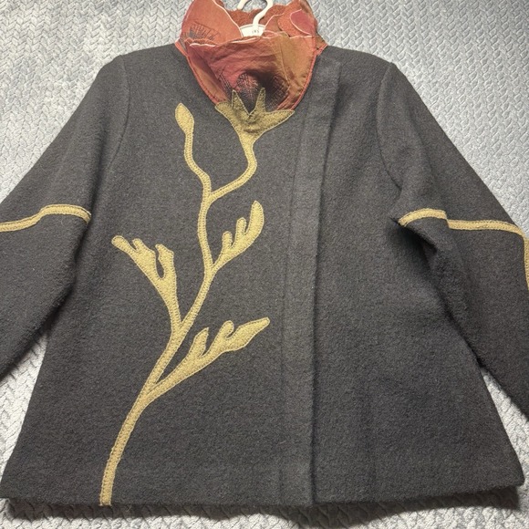Covelo Wool Jacket XL Floral Embroidered Art Wear‎ Silk Collar Asymmetrical Zip - Picture 6 of 13